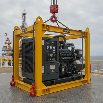 مجموعه دیزل ژنراتور ATEX Zone 2 کلاس دمای 200KVA T3 با قاب بالابر دریایی DNV 2.7-1